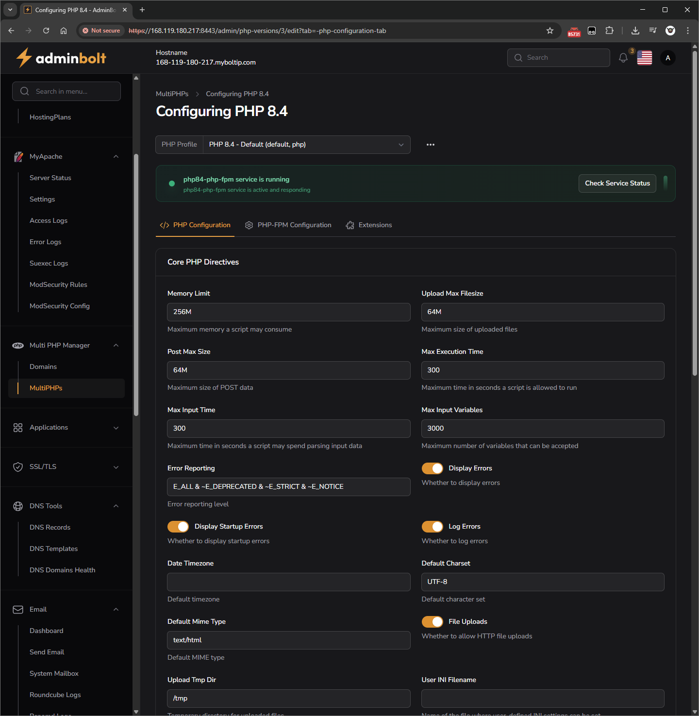 adminbolt php 8.4 configuration
