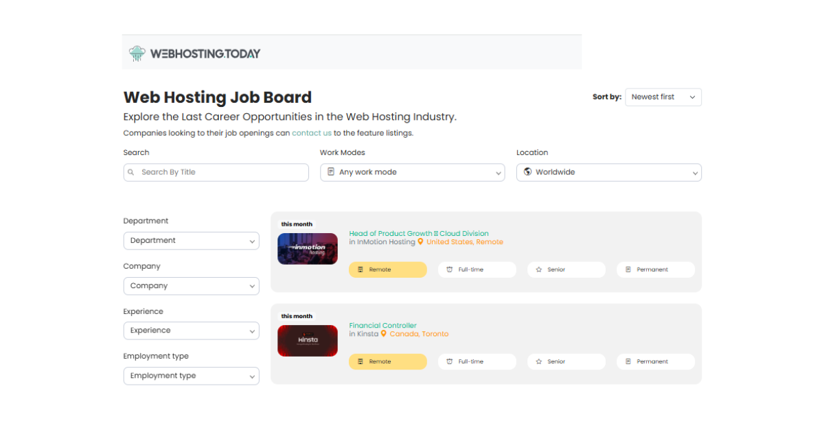 Web Hosting Jobs & Careers Job Board by webhosting.today