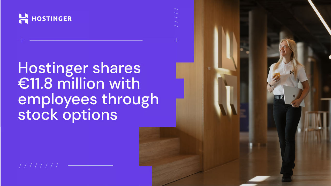 Hostinger with financial growth chart showing revenue trajectory from €69.6 million in 2022 to €275.4 million in 2025