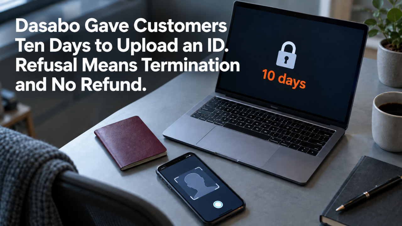 Dasabo Gave Customers Ten Days to Upload an ID. Refusal Means Termination and No Refund.