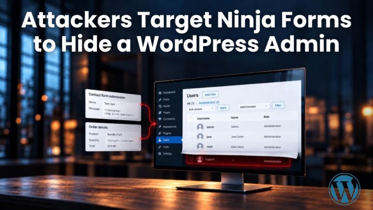 Attackers Target Ninja Forms and a WooCommerce Plugin to Hide a WordPress Admin